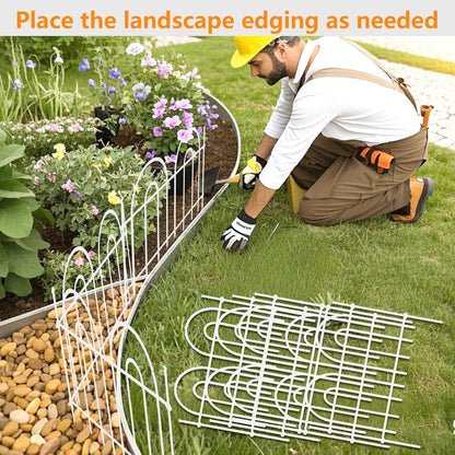 45ft X 13in Animal Barrier Fence, 32 Panels No Dig Fence for Dogs Rabbit, Anti Digging Defense Barrier Garden Edging Border, Rustproof Metal Arched Decorative Garden Fencing for Outdoor, Yard, White