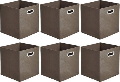 Amazon Basics Collapsible Cube Storage Organizer Bins, 6-Pack, 10.5 x 10.5 x 11 inches, Taupe