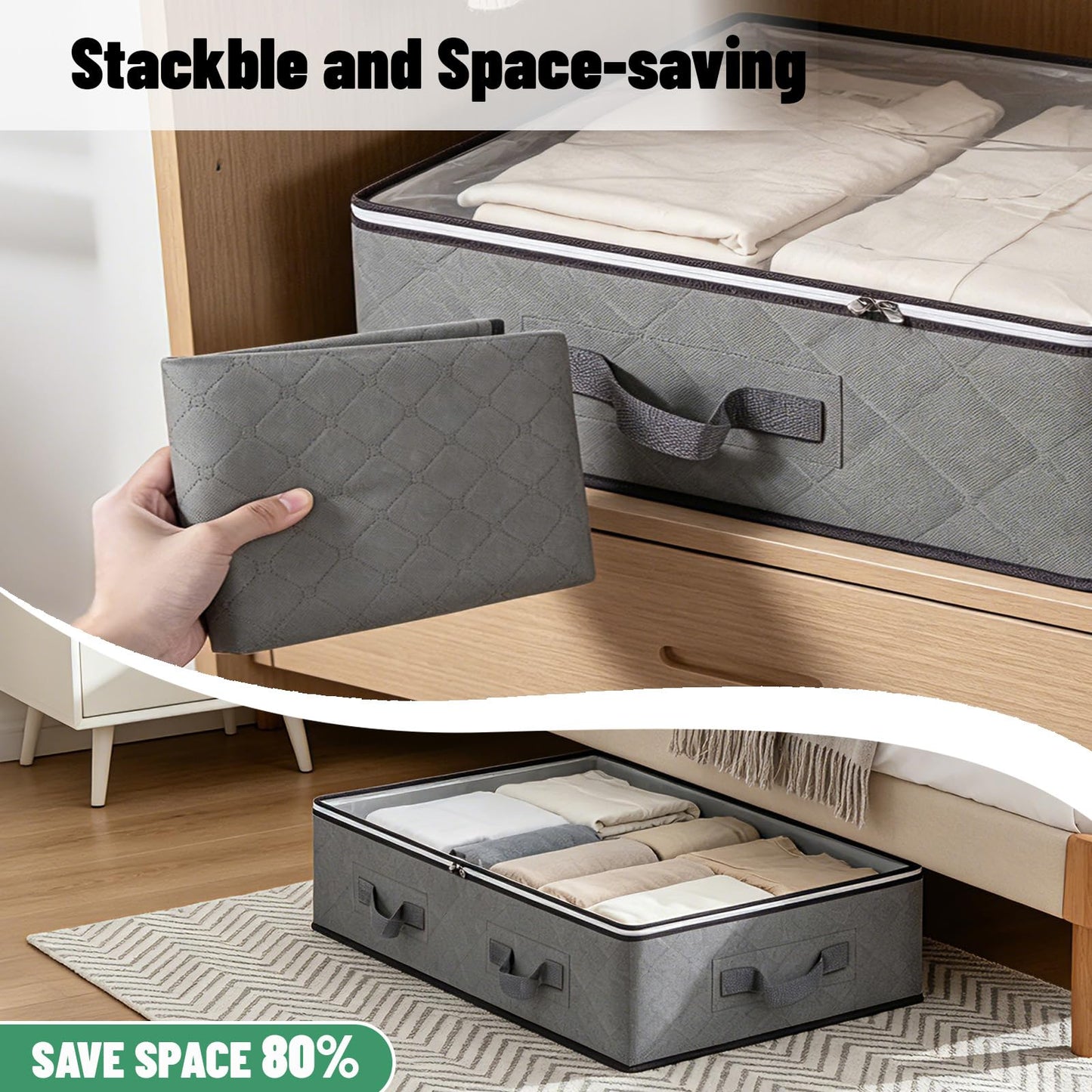 Pterying 8Pack Under Bed Storage Bags, Closet Organizers and Storage Bins with Clear Window &