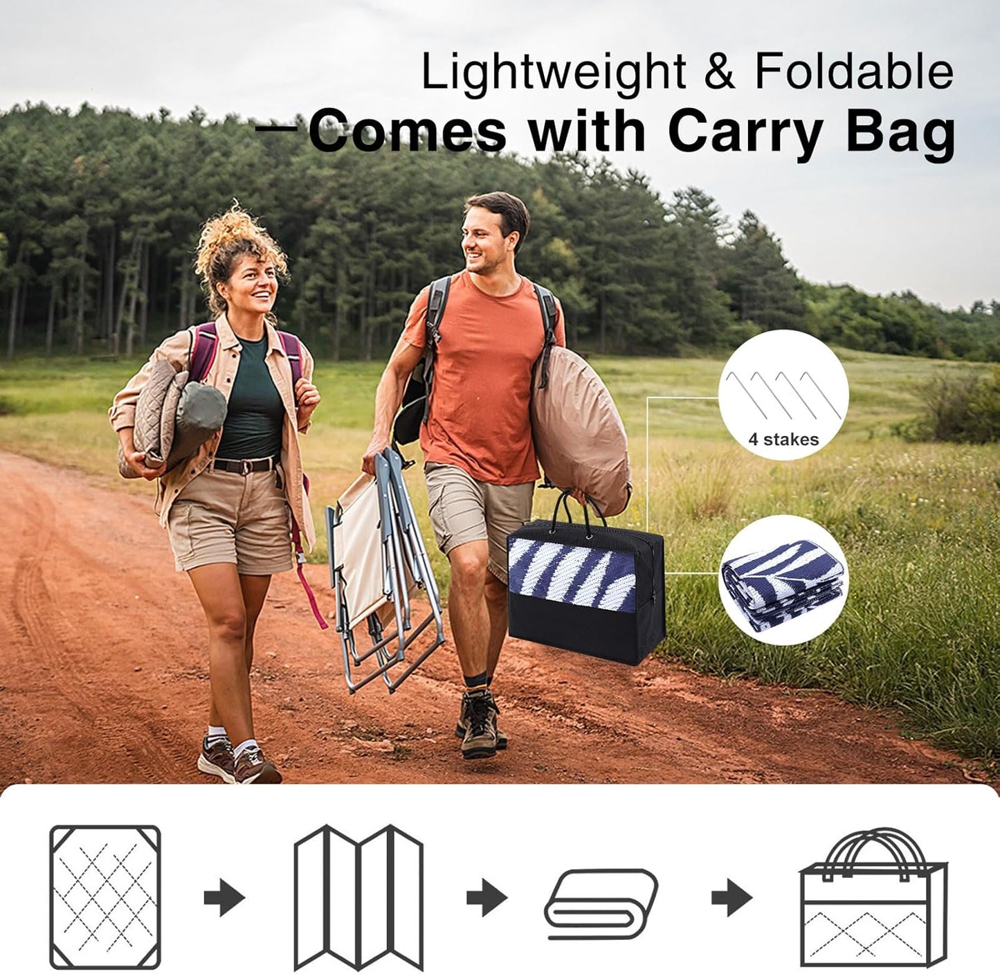 OLANLY Waterproof Outdoor Rug 8x10 ft, Reversible Outdoor Plastic Straw Rug with Leaf Pattern, RV Mat, Indoor Outdoor Carpet for Patio, Camping, Balcony, Deck, Backyard, Navy & White