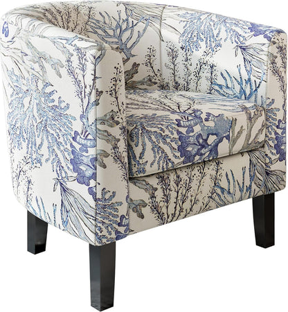 BELLEZE Living Room Chair, Linen Round Accent Barrel Chair, Club Tub Sofa Chair for Bedroom, Corner Chair with Flared Legs and Cozy Soft Padding - Highland (Blue Coral)