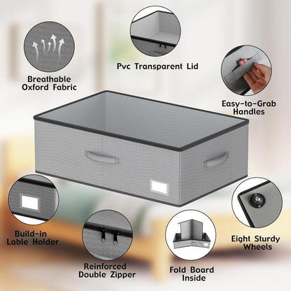 Under Bed Storage with Wheels, No Assemble Required 10 inches height Under Bed Storage bins,Large capacity Rolling Under bed Shoe Storage containers，dorm under bed storage drawers