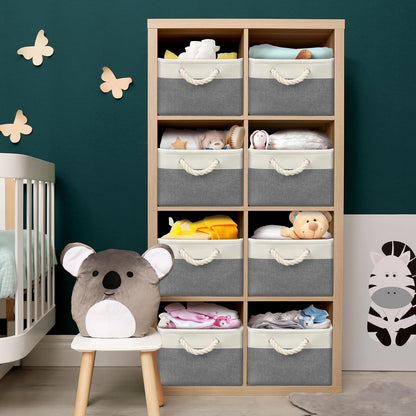 SIMPLE HOUSEWARE Large Fabric Storage Bin, 15.7" x 12" with Braided Handles, 3 Pack, Gray