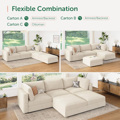 HONBAY Modular Sectional Sofa with Storage Corduroy U Shaped Sofa Modular Sectional Couches for Living Room,Beige