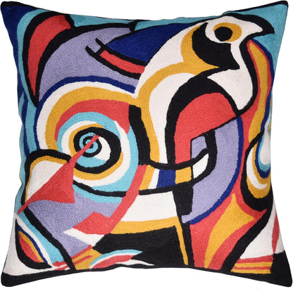 Kandinsky Improvisation Modern Decorative Pillow Cover Black Abstract Toss Pillows Farmhouse Chair Cushion Contemporary Pillow Mid-Century Chair Cushions Hand Embroidered Pillow Wool Size 18x18