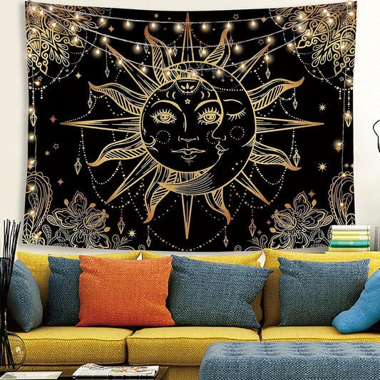 Lunerfex Hippie Sun and Moon Tapestry Bohemian Tapestry Aesthetic Cute Tapestries for Bedroom and