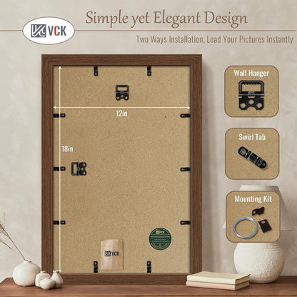 VCK 12x18 Picture Frame 3 Pack, Brown Wood Poster Frame with Exclusive Wood Grain, Wall Mounting Hanging