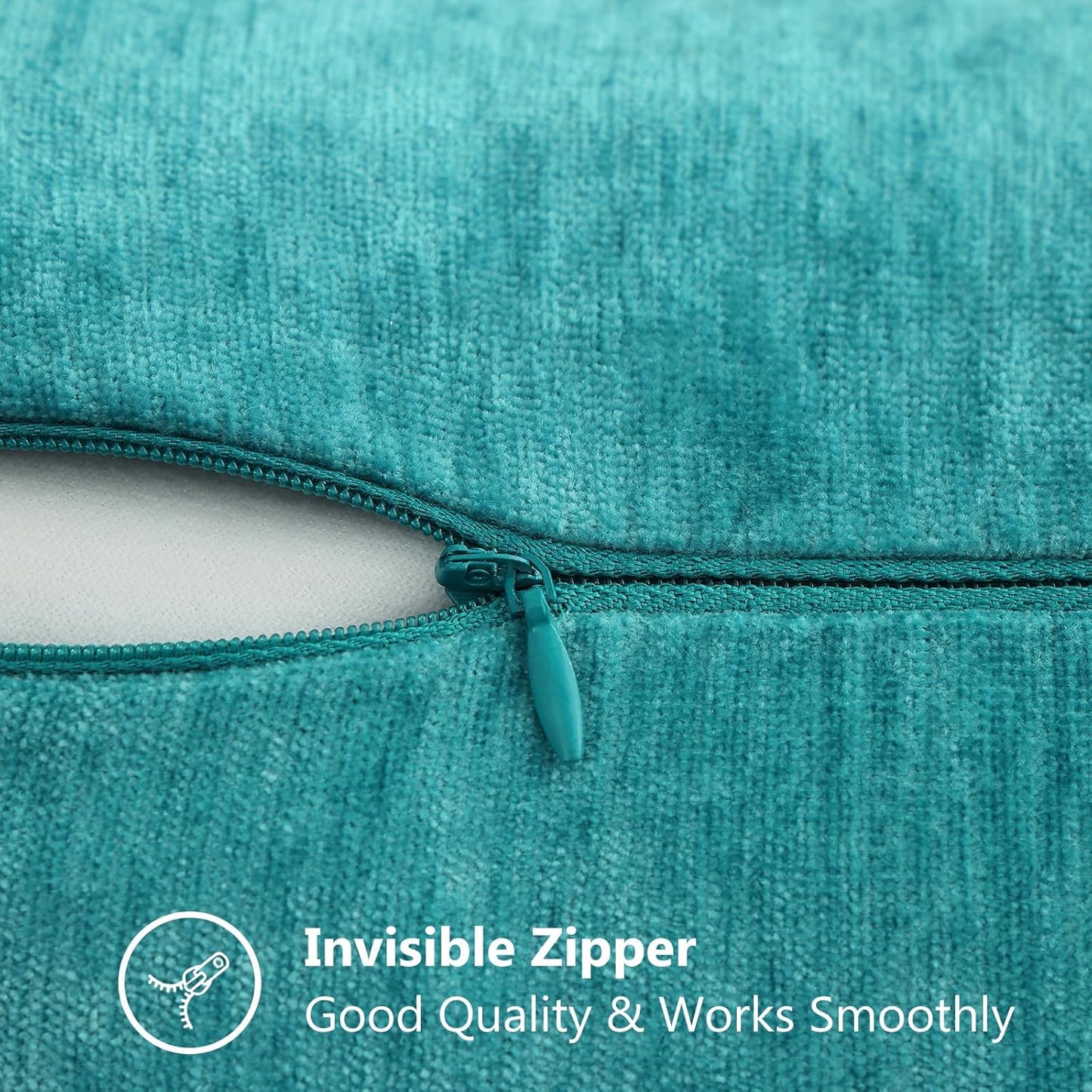 decorUhome Chenille Soft Throw Pillow Covers 20x20 Set of 2, Farmhouse Velvet Neutral Decorative Euro Pillow Covers with Stitched Edge for Couch Sofa Bed Home Decor, Turquoise