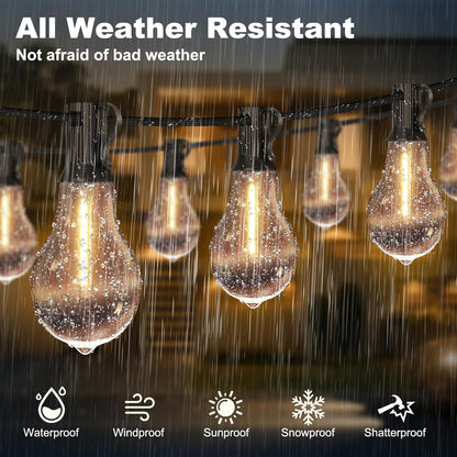 100FT Outdoor String Lights Waterproof with 64+4 Bulbs (1.5FT Bulbs Spacing), Remote & Dimmer, Commercial Patio String Lights with 3 Mode Light & Timing, 100PC Mounting Ties for Outside