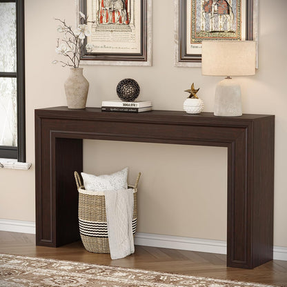 Rresyet 55 Inch Long Console Table, Sofa Table Behind Sofa, Wooden Entryway Table, Farmhouse Entryway Table for Entry, Hallway, Living Room (Cherry)