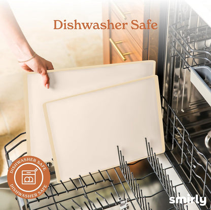 SMIRLY Plastic Cutting Board Set with Holder 4 Pieces, Non-Slip Dishwasher Safe Chopping Boards for Kitchen, Cream White