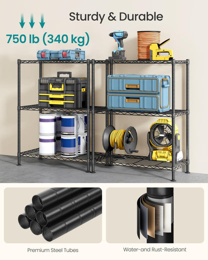 SONGMICS Storage Shelf, Metal Wire Shelving Unit, Adjustable Shelves, for Garage, Bedroom, Living