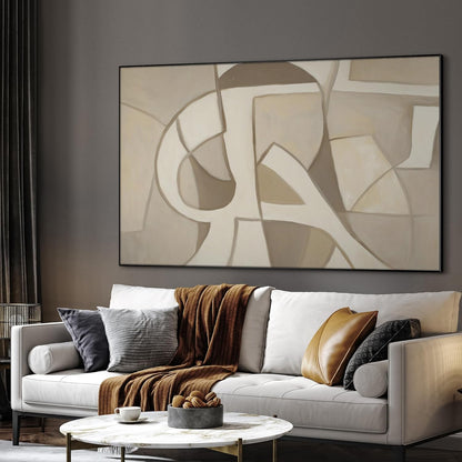 SIGNWIN 46"x72" Extra Large Framed Wall Art Neutral Abstract Geometric in Mid-Century Style, Retro-Inspired Design for Home Living Room Bedroom Decor (Frame Assembly Required)