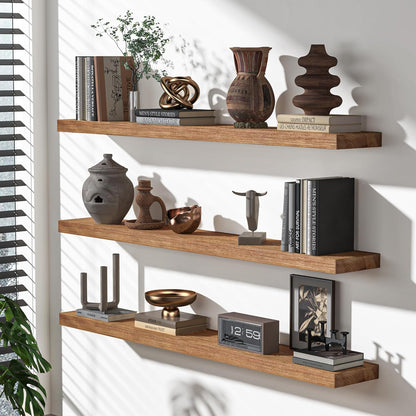 Floating Shelves for Wall, USA-Sourced Fir Wood 48 Inch Wall Shelves Set of 1, Natural Rustic Solid Wooden Floating Shelves Wall Mounted, Nursery Book Storage Shelf, Display Shelf for Bathroom