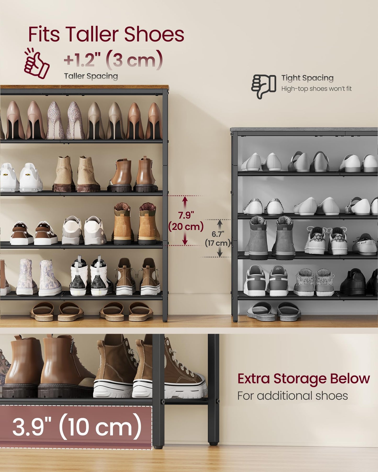 VASAGLE 5-Tier Shoe Rack, Large Shoe Storage Organizer for Closet, Entryway, 18-24 Pairs, with 4