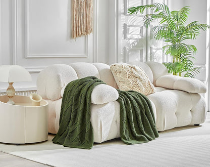 Longhui bedding Chunky Cotton Knit Throw Blanket for Couch, Sofa, Bed, or Chair, Decorative Breathable Fall Cable Knit Blanket 51 x 63 Inches, Olive Green