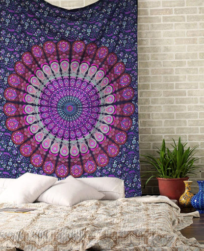 raajsee Purple Tapestry- Best Mandala Wall Hanging- Bedding Tapestry For Bedroom Aesthetic-Size TWIN 140 X 210 CMS