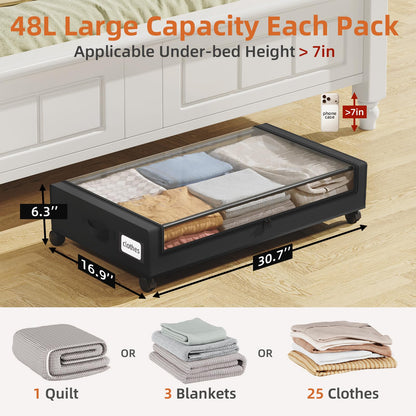 Somdot Under Bed Storage with Wheels, 2 Pack Under Bed Storage Containers