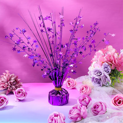 Crowye 18 Pieces Metallic Foil Spray Centerpiece Party Star Table Decoration Burst Metallic Table Centerpieces for Birthday Party Season Holiday(Purple)