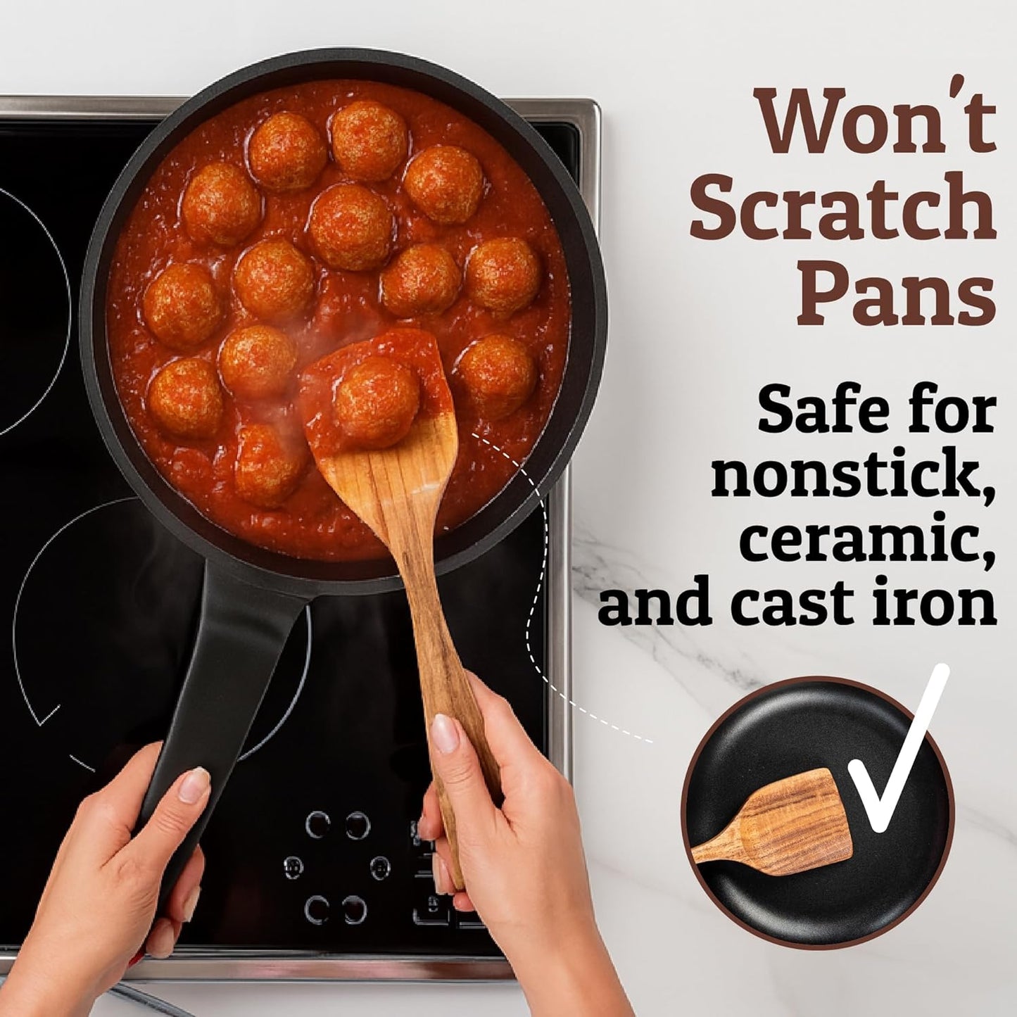 PriorityChef Premium Wooden Spoons for Cooking - 8pc Smooth Finish Teak Utensil Set with Hanging Hooks, Heat-Resistant & Nonstick Safe, Ideal for Gifting