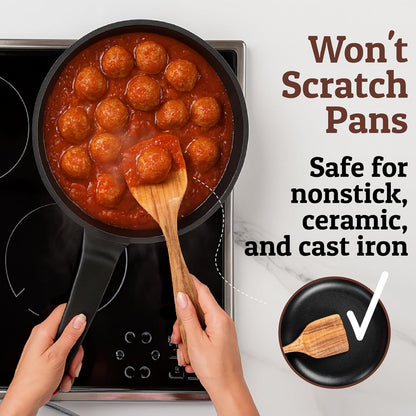 PriorityChef Premium Wooden Spoons for Cooking - 8pc Smooth Finish Teak Utensil Set with Hanging Hooks, Heat-Resistant & Nonstick Safe, Ideal for Gifting