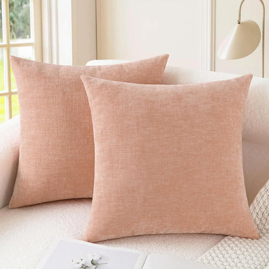 CaliTime Throw Pillow Covers Decorative 16 X 16 Inches Pack of 2 Cozy Chenille Cushion Cases for Couch Sofa Bed Living Room Home Dusty Pink