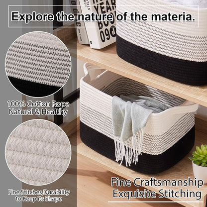 OIAHOMY Storage Basket, Woven Baskets for Storage, Cotton Rope Basket for toys,Towel Baskets for Bathroom - Pack of 3, Gradient Dark