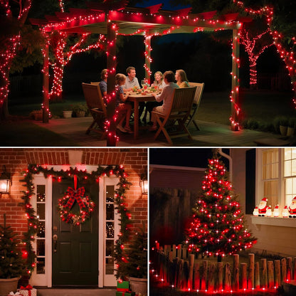 2 Pack Solar String Lights Outdoor - 160LED 66FT Solar Fairy Lights Waterproof 8 Modes, Copper Wire Solar Powered Twinkle Lights for Outside Tree Garden Christmas Wedding Party Decor, Red