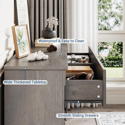 GAOMON Grey 6 Drawer Dresser for Bedroom, Farmhouse 47.2" Wide Chest of Drawers with Metal Handles, Rustic Double Wood Dresser, Storage Dressers Organizer for Living Room, Nursery