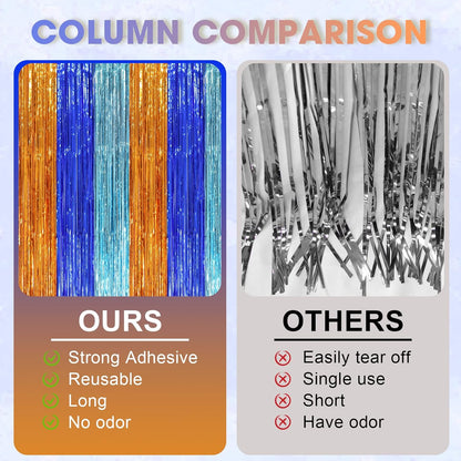 3 Pack 3.3 x 8.2 ft Blue Orange Foil Fringe Backdrop Curtains, Tinsel Streamers Party Decorations, Fringe Backdrop, Door Shimmer for Birthday Party