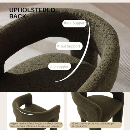 Green Sherpa Dining Chairs Set of 4, Modern Barrel Dining Room Chairs Upholstered Faux Fur Accent Chair with Arms and Round Back for Living Room Kitchen Armchair No Assembly Needed