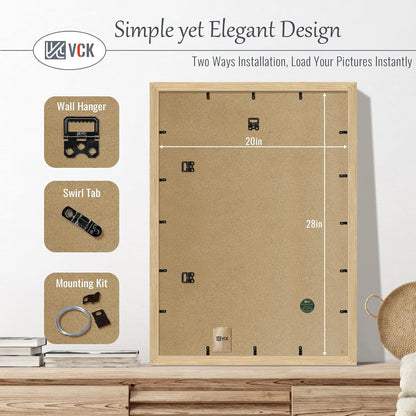 VCK 20x28 Picture Frame Set of 3 - Oak, Natural Solid Wood Poster Frames, Wall Mounting Hanging