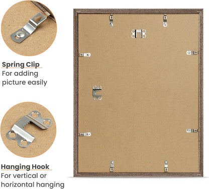 upsimples 12x16 Picture Frame, Natural Solid Wood Picture Frames, Display 8.5x11 with Mat or 12 x 16 Without, Vertical & Horizontal Wall Hanging, 1 Pack, Brown