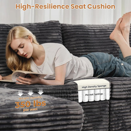 ovios Sectional Sofa Couch with U-Shape Chaise Sofa Bed, Comfy Modular Cloud Couches with Deep Seat, Modern Upholstered Plush Corduroy Sofas Set for Living Room, 8-Seater, Grey