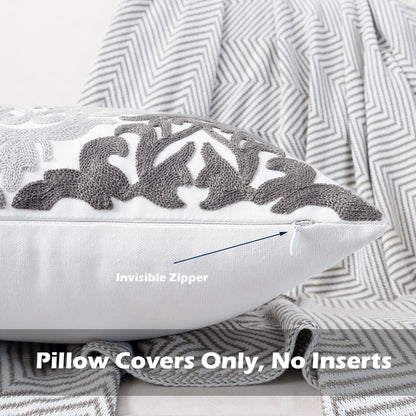 HWY 50 Grey Gray Decorative Throw Pillow Covers 18x18 Inch (1 Piece), Embroidered Cotton Farmhouse Cushion Cover Pillow Case for Sofa Couch Living Room Bed Bedroon, Floral Geometric