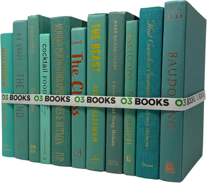 Curated Decorative Books Hardcover Décor Books for Home Décor, Choose Color, Interior Design, Office, Wedding Display, Instant Library, or Staging (Aqua, Half Foot)
