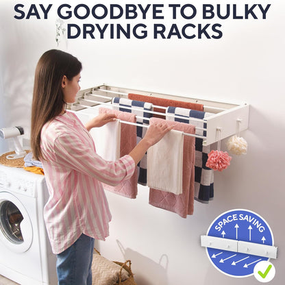 Foldable Wall Mounted Drying Rack 28 inch - Easy to Install Hanging Rack for Laundry Room - Space Saving Design with 55-lb Capacity - Perfect Drying Racks for Clothes Towels & More