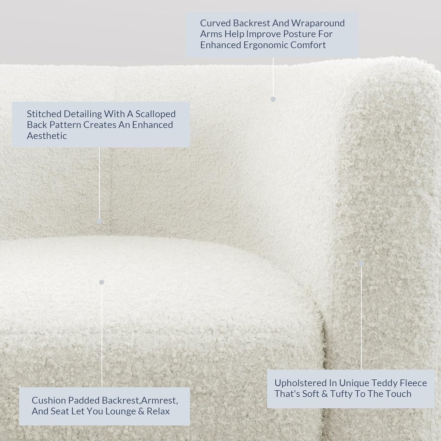 BELLEZE Accent Barrel Chair Set of 2, Linen Round Chair Club Tub Sofa Corner Chair with Flared Legs and Cozy Soft Padding for Living Room Bedroom Waiting Room - Teddy White