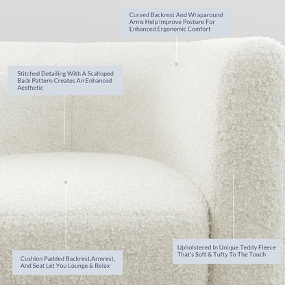 BELLEZE Accent Barrel Chair Set of 2, Linen Round Chair Club Tub Sofa Corner Chair with Flared Legs and Cozy Soft Padding for Living Room Bedroom Waiting Room - Teddy White