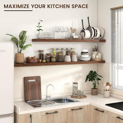 Floating Shelves for Wall, Large Wall Mounted Shelves with Invisible Brackets, Long Wood Floating Shelf for Living Room, Bedroom, Kitchen, (Brown, 55" W x 9" D x 1.5" H)