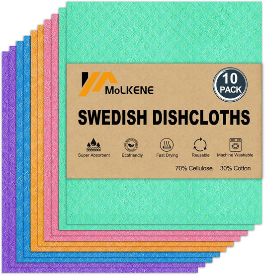 Swedish Dish Cloths - 10 Pack Reusable Kitchen Dishcloths - Ultra Absorbent Dish Towels for Washing