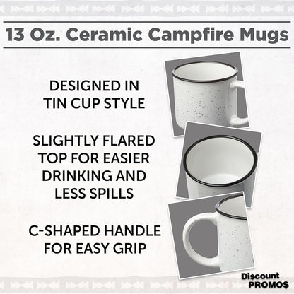 DISCOUNT PROMOS Ceramic Campfire Coffee Mugs 13 oz. Set of 10, Bulk Pack - Perfect for Tea, Espresso, Cappuccino, Hot Cocoa - White