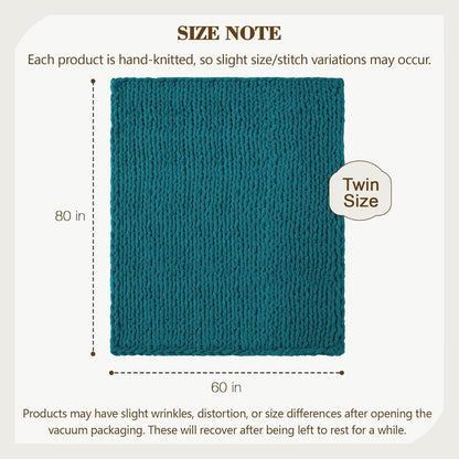 Carriediosa Chunky Knit Throw Blanket 60" X 80" Twin, 100% Hand Made Large Chenille Loop Yarn Soft Fluffy Throws for Couch Sofa Bed, Big Crochet Cozy Heavy Thick Cable Woven Blankets, Teal