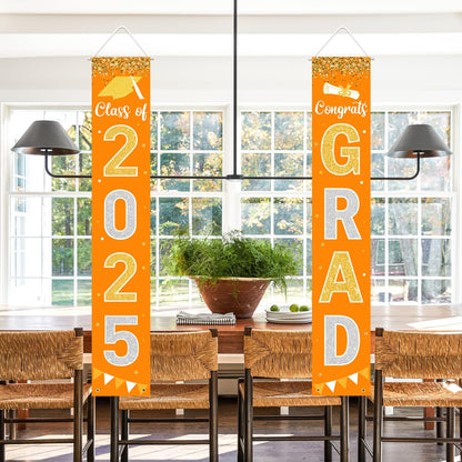 Graduation Decorations 2025 GRAD Banner Orange Porch Door Sign Welcome Banner For Indoor Outdoor Wall Graduation Decorations Class of 2025