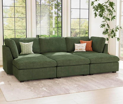 Belffin Modular Sectional Sofa with Sleeper Sofa, Oversized Cloud Couch with Extra Deep Seat, Upholstered 6 Seat Sectional Couches for Living Room, Plush Corduroy Green