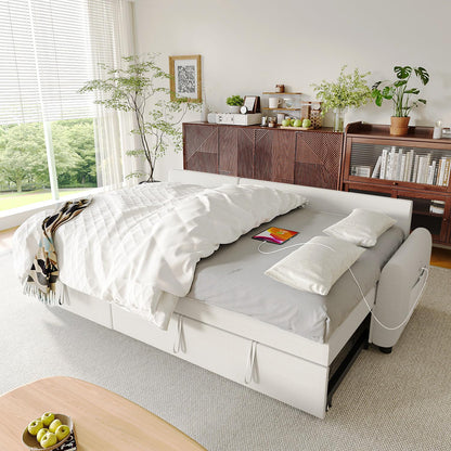 Ucloveria Sleeper Sofa Bed, 86" Convertible Sectional Sofa Couches for Living Room, 4 in 1 Pull Out Couch Bed with Reversible Storage Chaise | USB Ports | Side Pockets | Removable Backrest