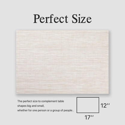 Placemats Set of 6 - Easy Clean Woven Vinyl Placemats for Dining Table, Indoor/Outdoor Place Mats, Washable PVC Table Mats（Beige）