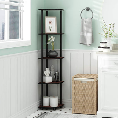 Furinno TURN-N-TUBE Corner Shelf, 5-Tier Corner Bookshelf, Open Storage Shelves, for Organization