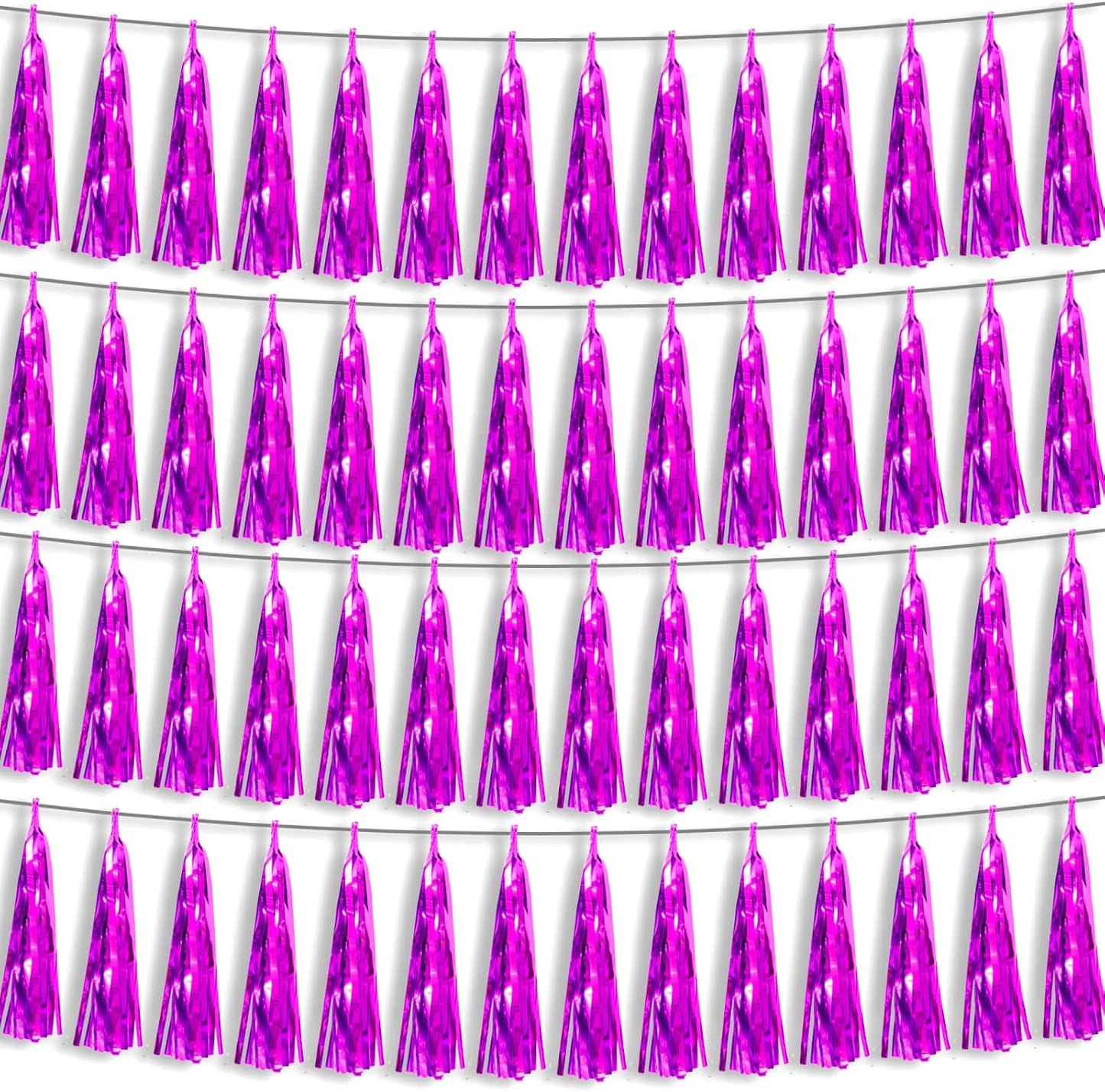 4P Rose Red Foil Fringe Metallic Tassel Streamers Banner Tassel Garland for Parade Floats, Bachelorette, Wedding, Birthday, Halloween, Christmas, Bridal/Baby Shower Party Decorations