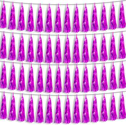 4P Rose Red Foil Fringe Metallic Tassel Streamers Banner Tassel Garland for Parade Floats, Bachelorette, Wedding, Birthday, Halloween, Christmas, Bridal/Baby Shower Party Decorations